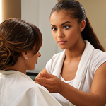 **

A warm and inviting hair salon scene. A stylist with excellent empathy skills listens attentively to a female client describing her needs. The stylist is genuinely engaged, nodding and maintaining eye contact, showing deep understanding. Soft, diffused lighting creates a relaxing and trusting atmosphere. Emphasis on the connection and personalized attention.

**