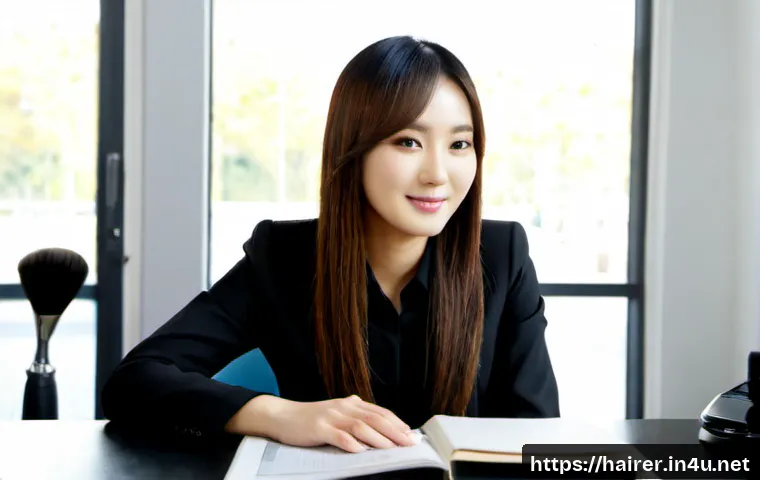 헤어디자이너 면접 질문과 답변 - Photorealistic hair salon job interview, confident young hairstylist in neat black professional atti...